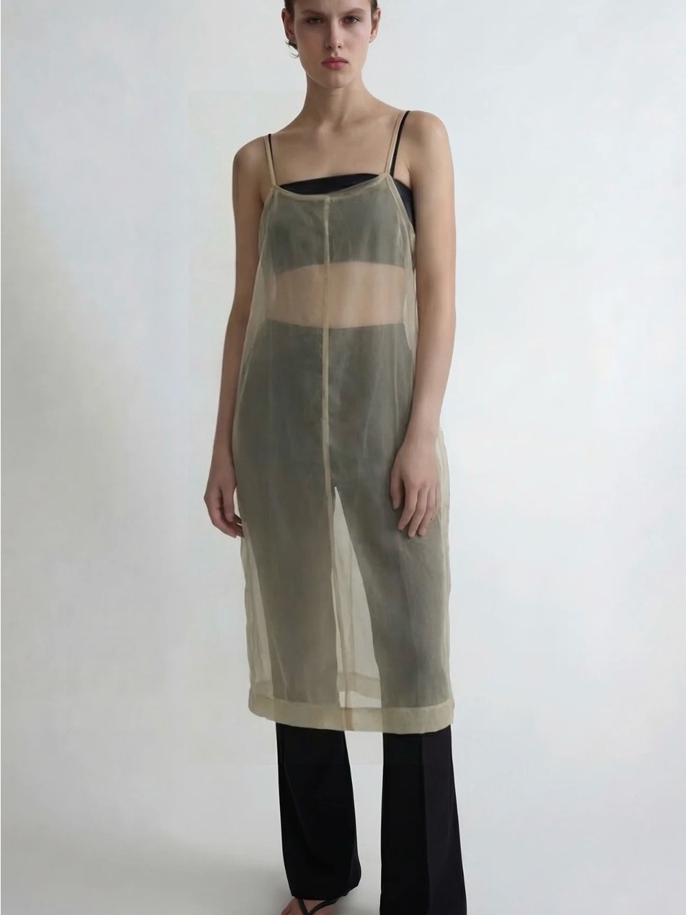 Simonett Sheer Slip Midi Dress in Beige